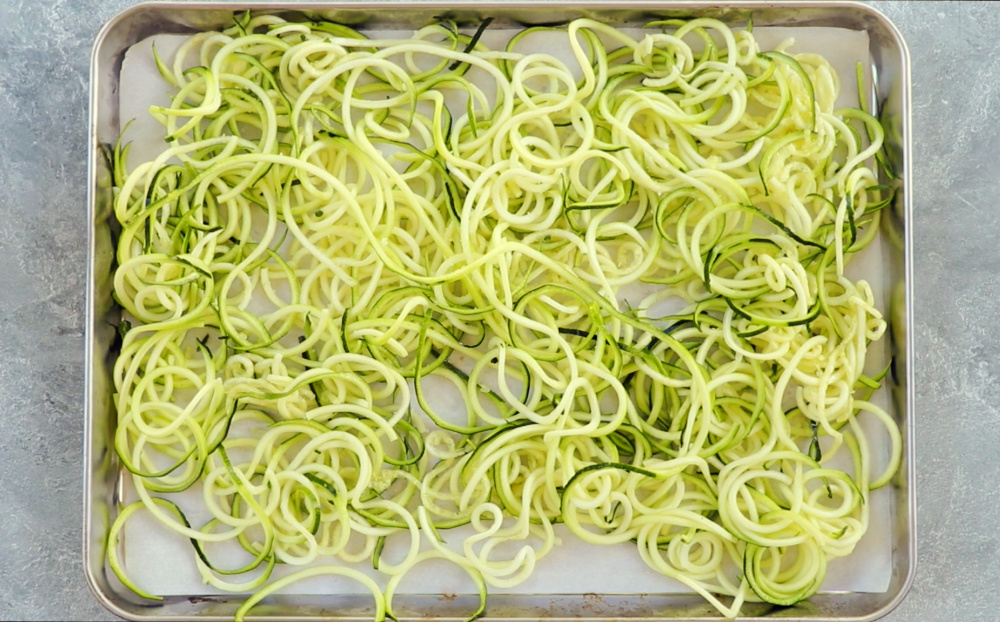 zoodles on baking sheet